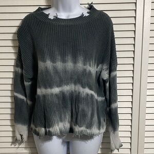 Superdown Gray and White distressed Tie-Dye Sweater